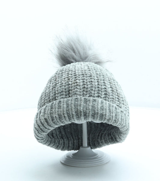 George Girls Grey Polyester Bobble Hat Size S