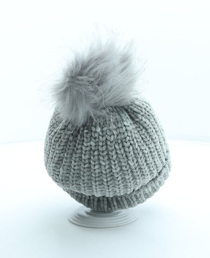 George Girls Grey Polyester Bobble Hat Size S