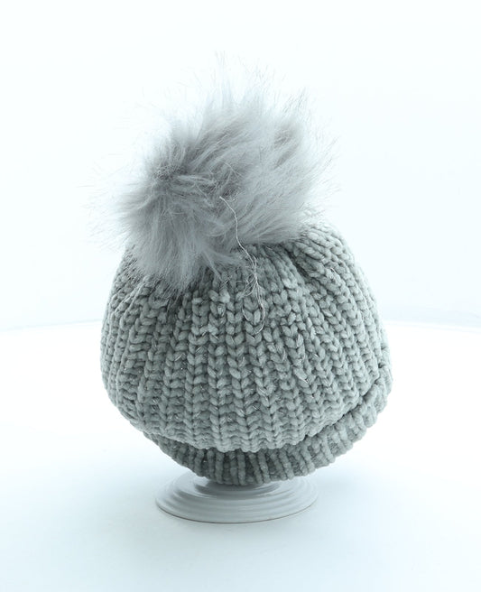 George Girls Grey Polyester Bobble Hat Size S