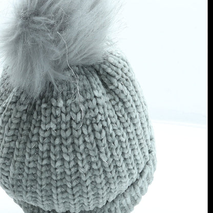 George Girls Grey Polyester Bobble Hat Size S