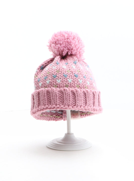 Pep&Co Girls Pink Geometric Acrylic Bobble Hat One Size