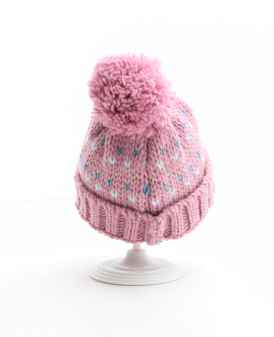 Pep&Co Girls Pink Geometric Acrylic Bobble Hat One Size
