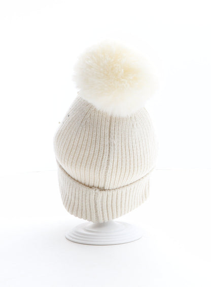 Preworn Girls Ivory Acrylic Bobble Hat One Size - Pear details