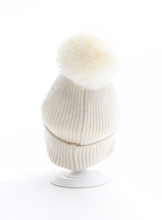 Preworn Girls Ivory Acrylic Bobble Hat One Size - Pear details
