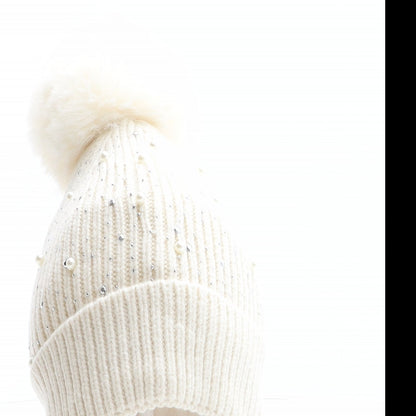 Preworn Girls Ivory Acrylic Bobble Hat One Size - Pear details