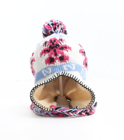 Preworn Girls Multicoloured Fair Isle Acrylic Bonnet One Size - Bears print design