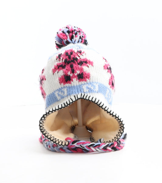Preworn Girls Multicoloured Fair Isle Acrylic Bonnet One Size - Bears print design