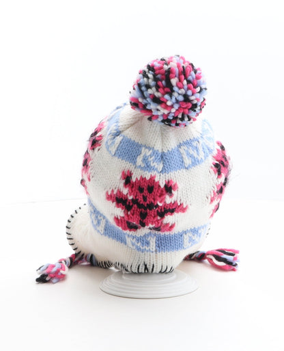 Preworn Girls Multicoloured Fair Isle Acrylic Bonnet One Size - Bears print design