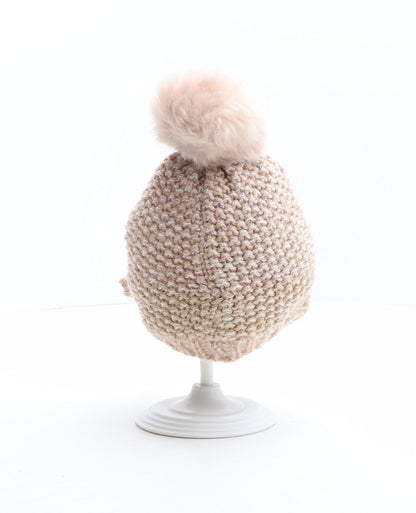 F&F Girls Pink Acrylic Bobble Hat One Size