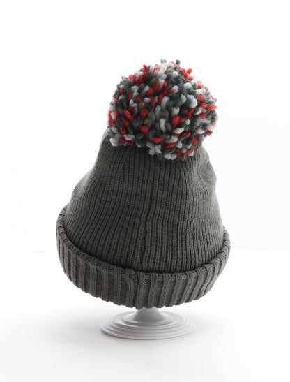 Matalan Mens Grey Acrylic Beanie One Size - Pom Pom