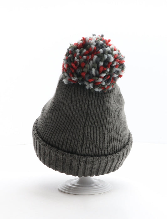 Matalan Mens Grey Acrylic Beanie One Size - Pom Pom