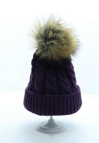 Preworn Womens Purple Acrylic Bobble Hat One Size - Faux fur