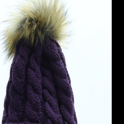 Preworn Womens Purple Acrylic Bobble Hat One Size - Faux fur
