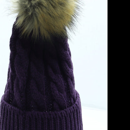 Preworn Womens Purple Acrylic Bobble Hat One Size - Faux fur