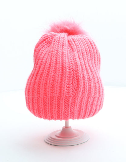 Preworn Girls Pink Geometric Acrylic Bobble Hat One Size - Alphabet K Faux Fur