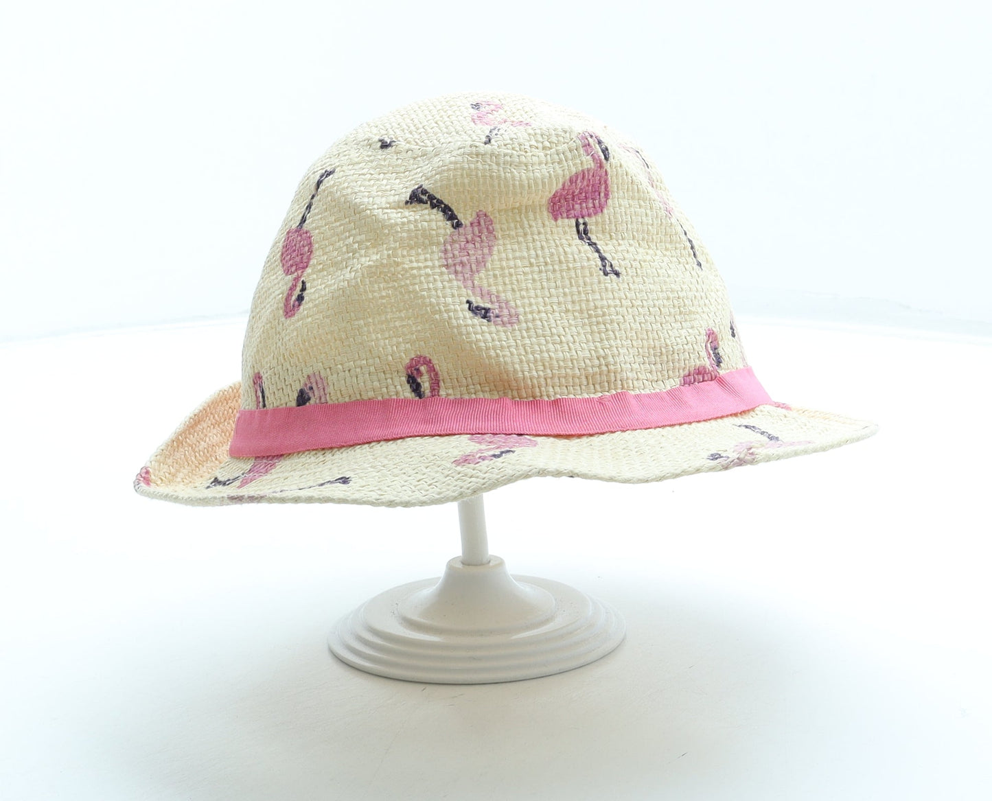 George Girls Beige Geometric Paper Panama Hat Size S - Flamingo