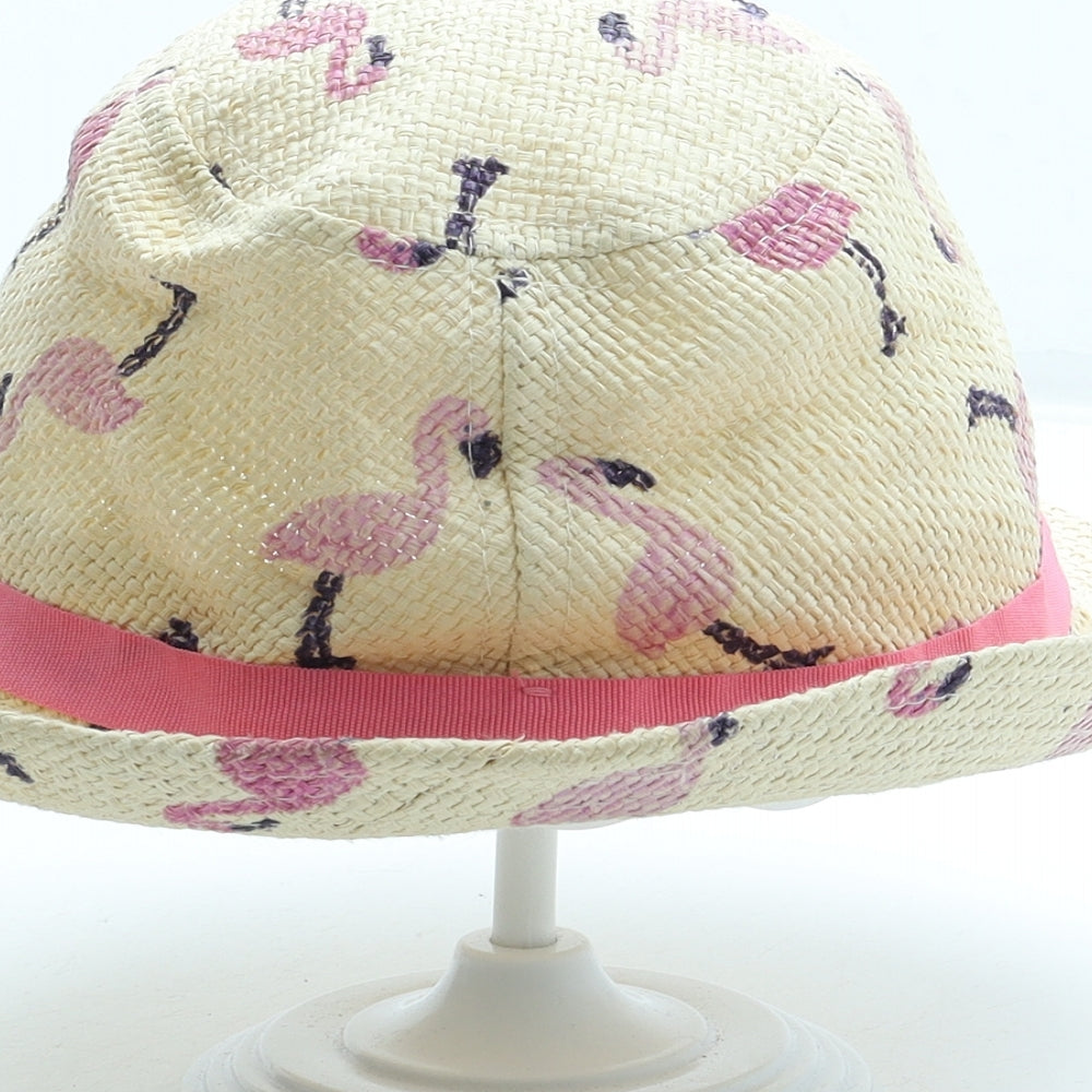 George Girls Beige Geometric Paper Panama Hat Size S - Flamingo
