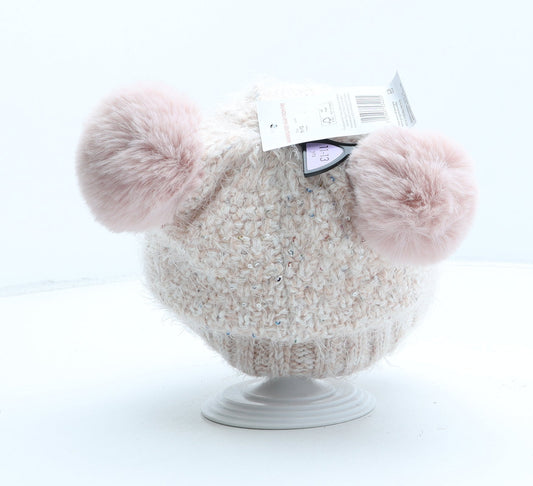 F&F Girls Pink Acrylic Bobble Hat One Size
