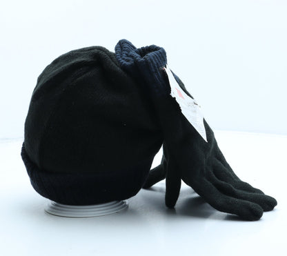George Mens Black Acrylic Beanie Size L - Gloves Included
