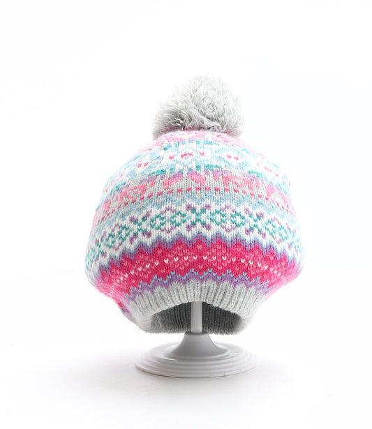 Preworn Girls Multicoloured Fair Isle Acrylic Bobble Hat One Size