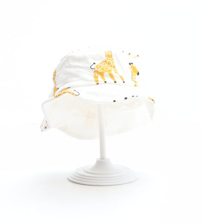 F&F Girls White Geometric 100% Cotton Bucket Hat One Size - Giraffe Pattern