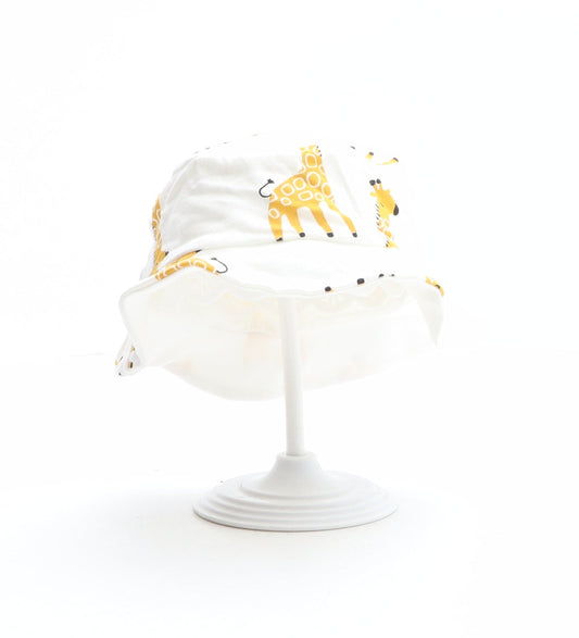 F&F Girls White Geometric 100% Cotton Bucket Hat One Size - Giraffe Pattern