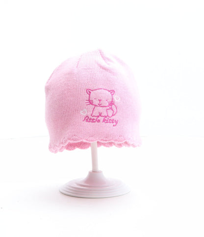 Primark Girls Pink Acrylic Beanie One Size - Cat Design