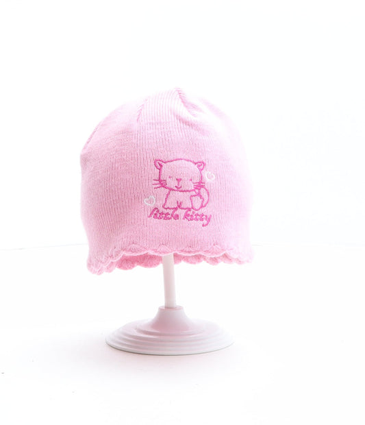 Primark Girls Pink Acrylic Beanie One Size - Cat Design