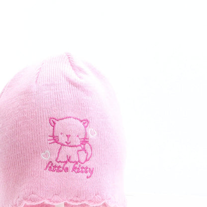 Primark Girls Pink Acrylic Beanie One Size - Cat Design