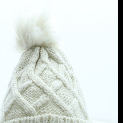 F&F Girls Ivory Acrylic Bobble Hat Size S - Faux fur