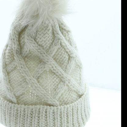 F&F Girls Ivory Acrylic Bobble Hat Size S - Faux fur
