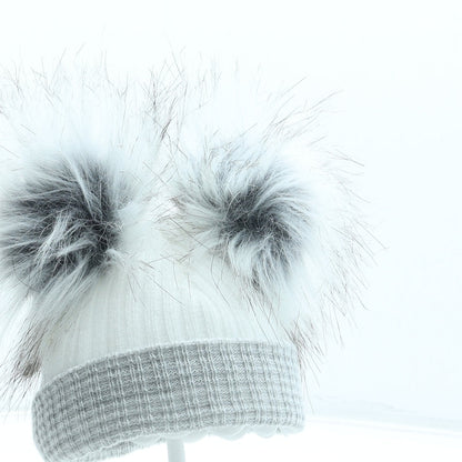 Preworn Girls White Acrylic Bobble Hat Size S - Faux Fur