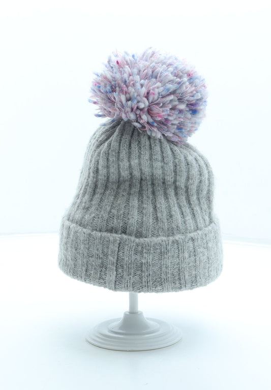 F&F Girls Grey Acrylic Bobble Hat Size S