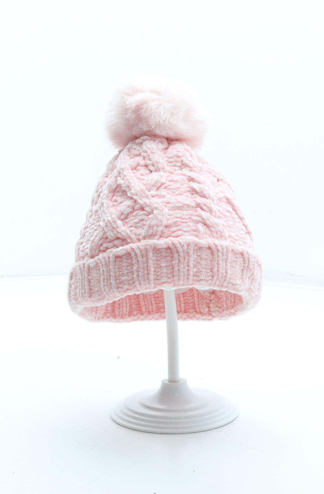 F&F Girls Pink Polyester Bobble Hat Size S