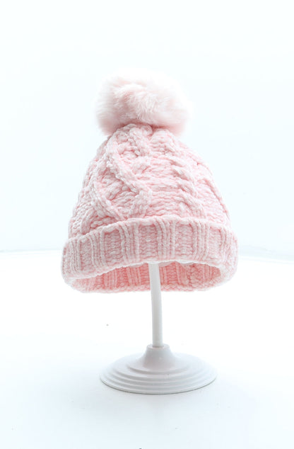 F&F Girls Pink Polyester Bobble Hat Size S