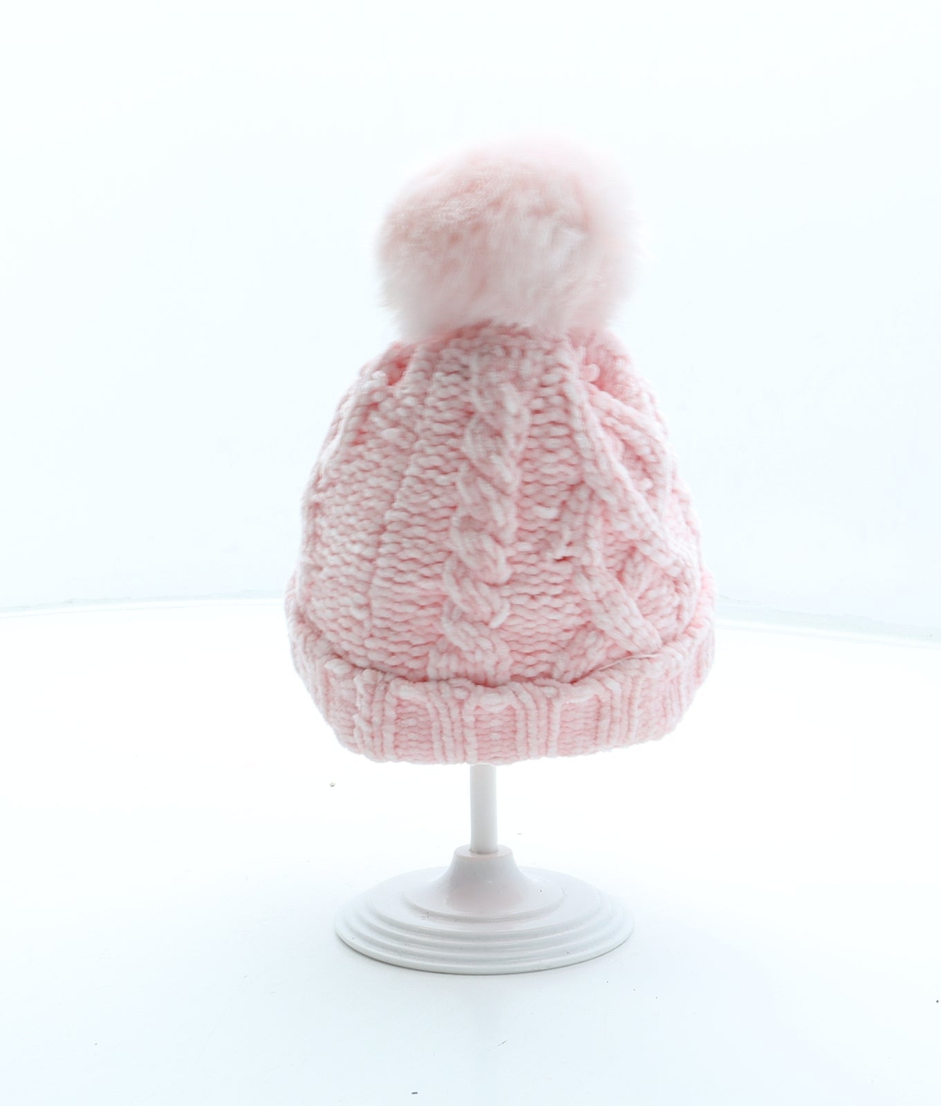 F&F Girls Pink Polyester Bobble Hat Size S