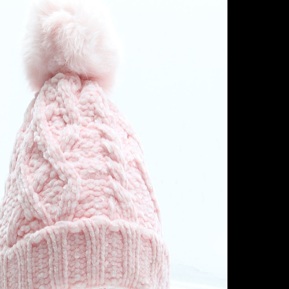 F&F Girls Pink Polyester Bobble Hat Size S