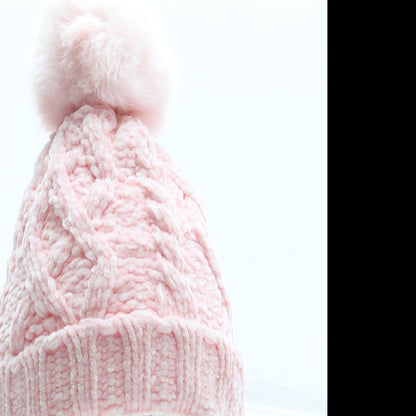 F&F Girls Pink Polyester Bobble Hat Size S