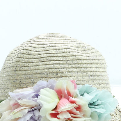 Primark Girls Beige Paper Sun Hat Size S - Flower Detail
