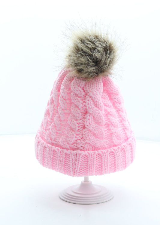 Preworn Girls Pink Acrylic Bobble Hat One Size