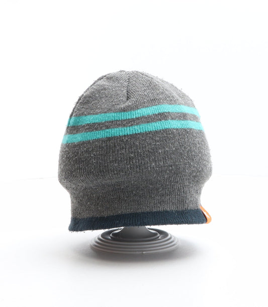 George Boys Grey Striped Acrylic Beanie One Size - Star Detail