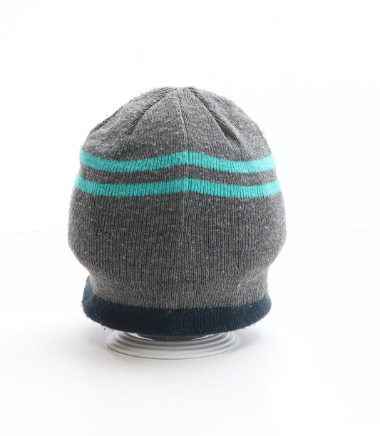 George Boys Grey Striped Acrylic Beanie One Size - Star Detail