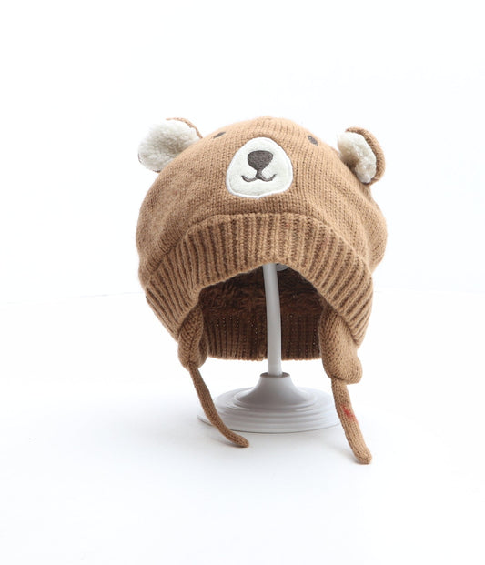 George Boys Brown Acrylic Bonnet One Size - Bear design