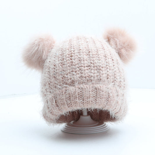 F&F Girls Pink Acrylic Bobble Hat One Size