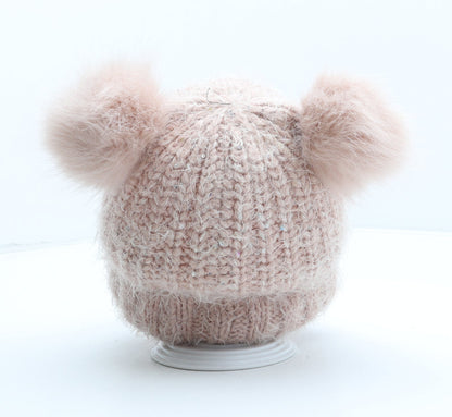 F&F Girls Pink Acrylic Bobble Hat One Size