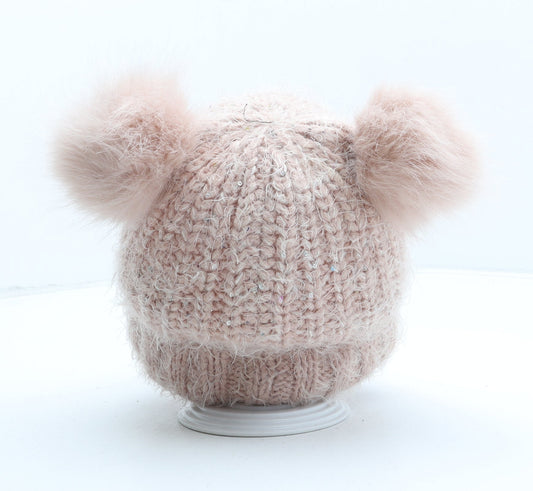 F&F Girls Pink Acrylic Bobble Hat One Size