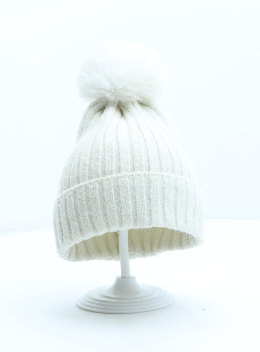 Primark Girls Ivory Polyester Bobble Hat Size M
