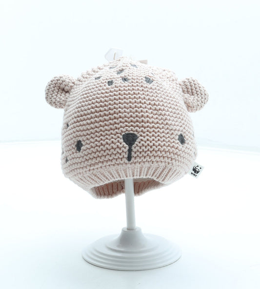 F&F Girls Pink Animal Print Acrylic Beanie One Size - Leopard Ears