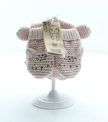 F&F Girls Pink Animal Print Acrylic Beanie One Size - Leopard Ears