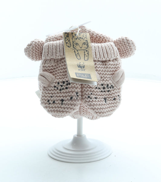 F&F Girls Pink Animal Print Acrylic Beanie One Size - Leopard Ears
